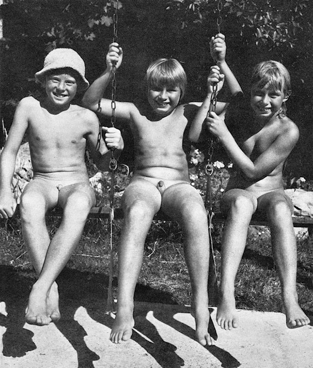 Three boys with a swing