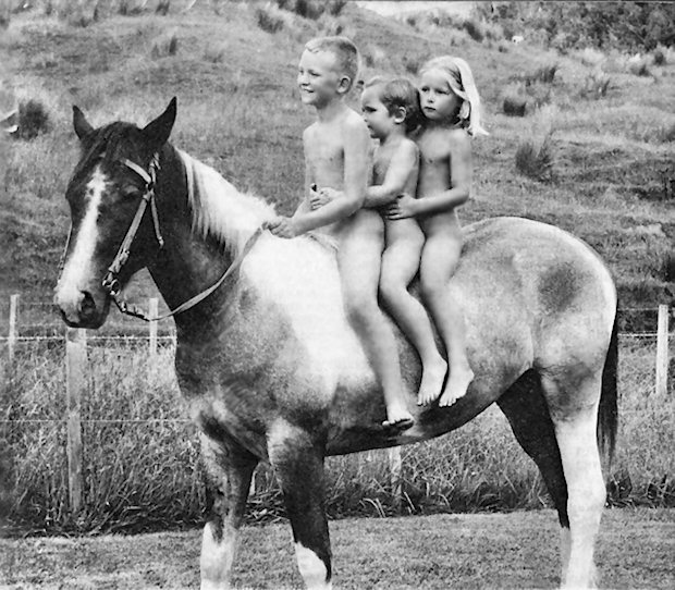 Three kids on a horse